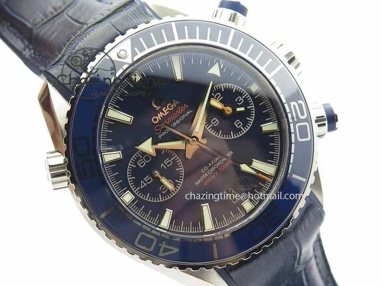 0129 EyeCatching Planet Ocean Master Chronometer SS OM 1:1 Best Edition Blue Dial On Leather Strap A 8176